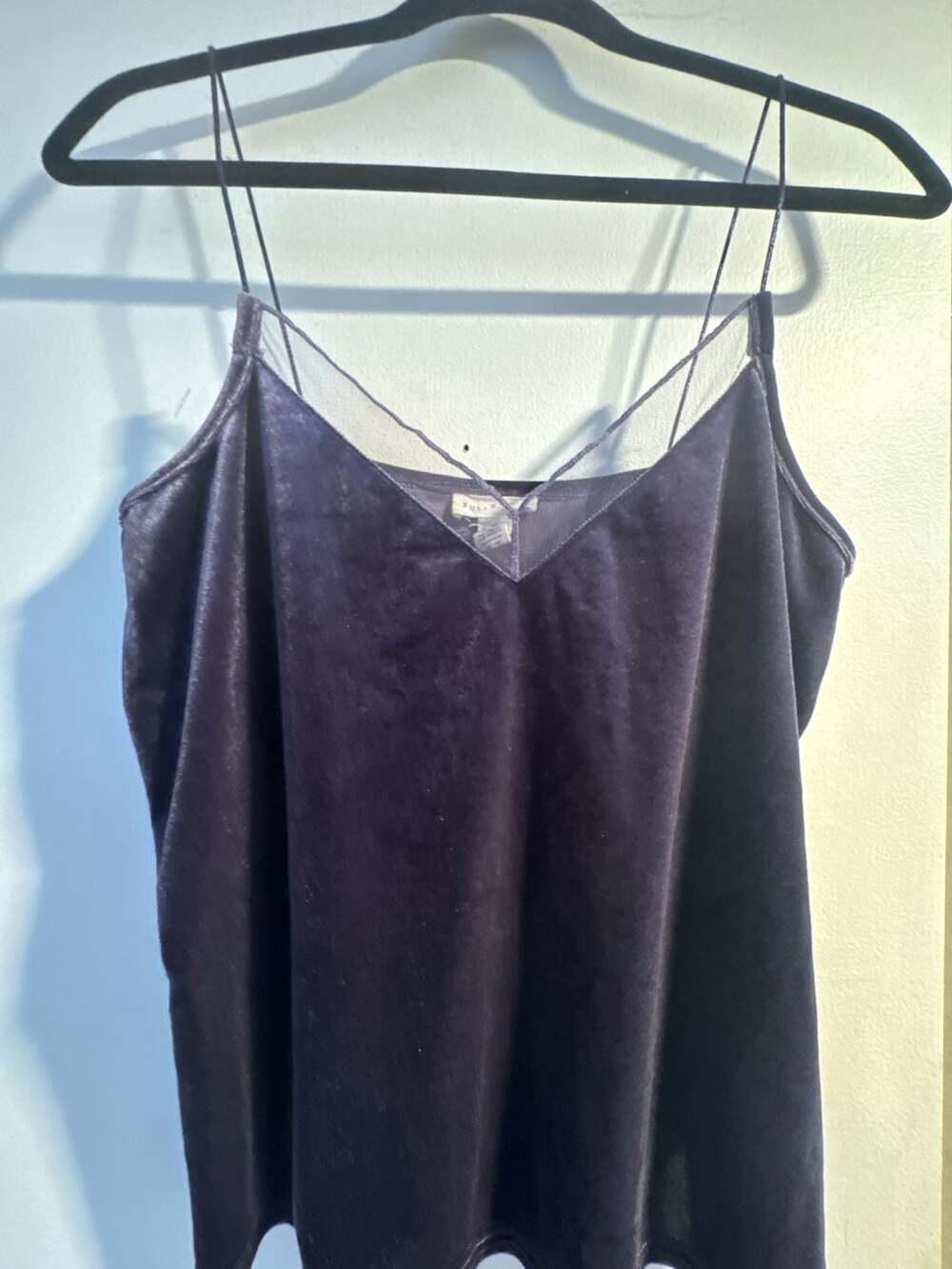 Full Tilt Velvet Cami Top Size M dark purple  V-Neck Mesh Trim